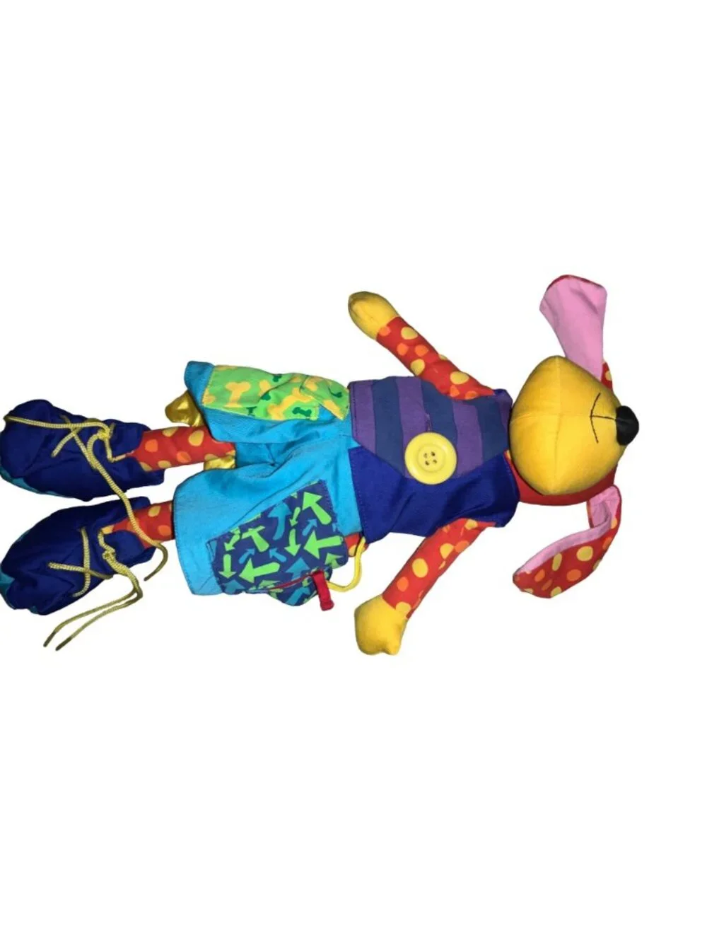 Plush Puppy Dog Zip Button Snap Tie Buckle Learning Educational Plush Toy